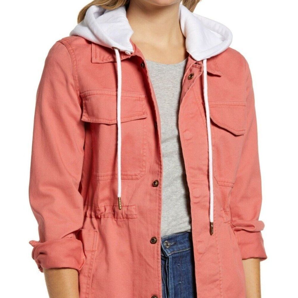 CASLON Nordstrom Womens Jacket Hooded Utility Pocket Cotton Light Hiking Small S
